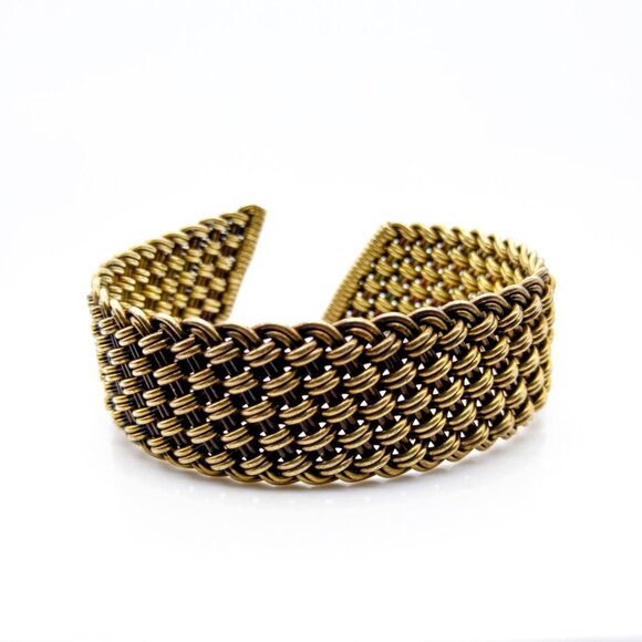 Vintage Sterling Vermeil Woven Cuff Bracelet Tribal Mesh Basketweave 925
